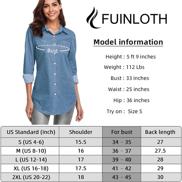 Ladies Large Fuinloth Chambray shirt - Picture 3 of 6